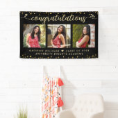 Banderoles Black Gold Graduation 3 Photo Modern Script Hearts (En situation)