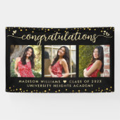 Banderoles Black Gold Graduation 3 Photo Modern Script Hearts (Horizontal)