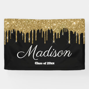 Banderoles Black Gold Graduation Party Backdrop Class de 2025