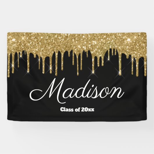 Banderoles Black Gold Graduation Party Backdrop Class de 2025 (Horizontal)