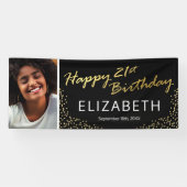 Banderoles Black Gold Happy 21st Birthday Photo (Horizontal)