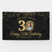 Banderoles Black Gold Parties scintillant 30e fête d'annivers (Horizontal)