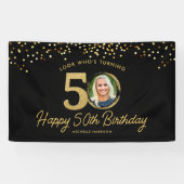 Banderoles Black Gold Parties scintillant 50e fête d'annivers (Horizontal)
