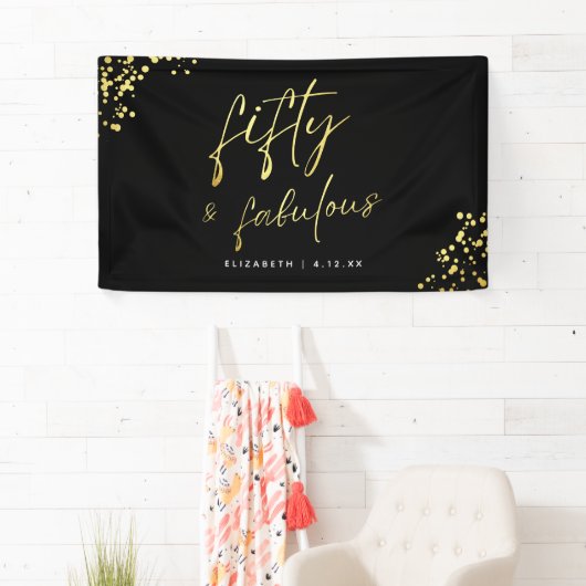 Banderoles Black Gold Script Cinquante et fabuleux anniversai (En situation)