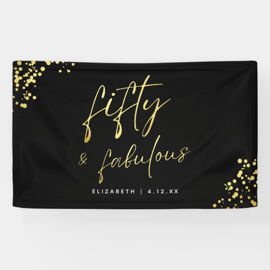 Banderoles Black Gold Script Cinquante et fabuleux anniversai (Horizontal)