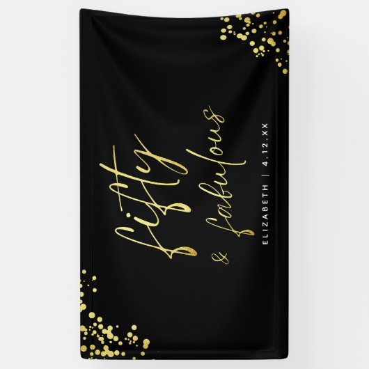 Banderoles Black Gold Script Cinquante et fabuleux anniversai (Vertical)
