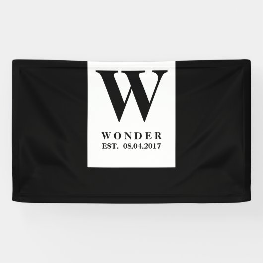 Banderoles Black Minimalist Wedding Monogram | Newlywed Desig (Horizontal)