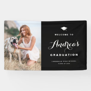 Banderoles Black Modern Calligraphy Photo Graduation Bienvenu