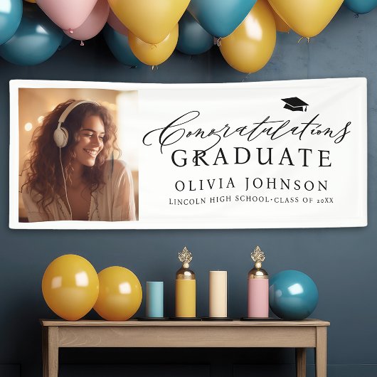 Banderoles Black Modern Calligraphy Photo Graduation Party