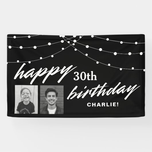 Banderoles Black Modern Photo 30th Birthday Party (Horizontal)