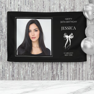 Banderoles Black Modern Photo Trente Bow Joyeux 30e anniversa