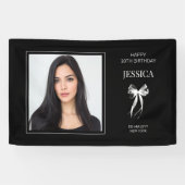 Banderoles Black Modern Photo Trente Bow Joyeux 30e anniversa (Horizontal)