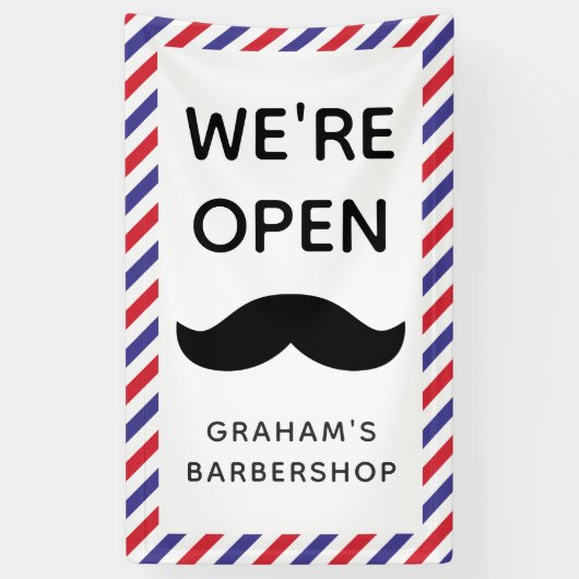 Banderoles Black Mustache Barbershop Strips Open (Vertical)