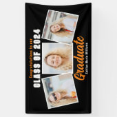 Banderoles Black Orange Graduation Party 3 Photo Collage (Vertical)