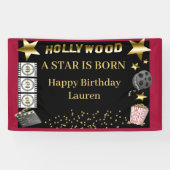 Banderoles Black Red Gold Hollywood Une étoile est née annive (Horizontal)