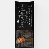 Banderoles Black Simple Modern Script Photo Graduation Party (Vertical)