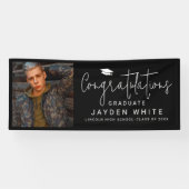 Banderoles Black Simple Modern Script Photo Graduation Party (Horizontal)