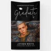 Banderoles Black Simple Modern Script Photo Graduation Party (Vertical)