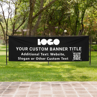Banderoles Black Small Business Logo Company QR Outdoor 2,5x8