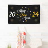 Banderoles Black White & Gold Star Bonne année 2024 (En situation)