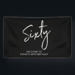 Banderoles Black & White Modern 60th Birthday Party Banner<br><div class="desc">Cette simple bannière d'anniversaire présente des lettres élégantes "Sixty" sur un arrière - plan noir. Vous pouvez personnaliser le texte. Plus d'articles correspondants disponibles dans ma boutique BaraBomDesign.</div>