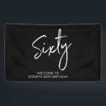 Banderoles Black & White Modern 60th Birthday Party Banner<br><div class="desc">Cette simple bannière d'anniversaire présente des lettres élégantes "Sixty" sur un arrière - plan noir. Vous pouvez personnaliser le texte. Plus d'articles correspondants disponibles dans ma boutique BaraBomDesign.</div>