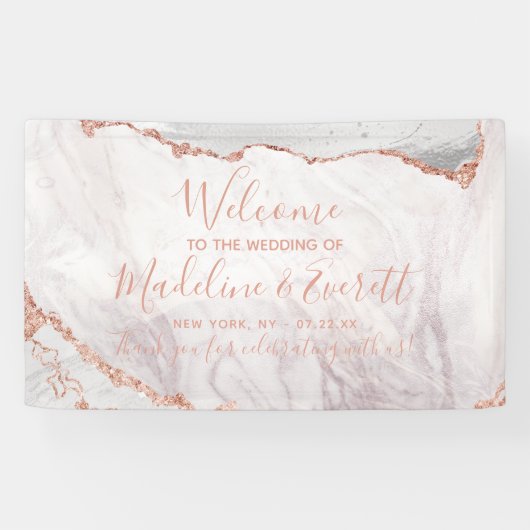Banderoles Blanc & Rose Gold Agate Marbre Mariage Bienvenue (Horizontal)