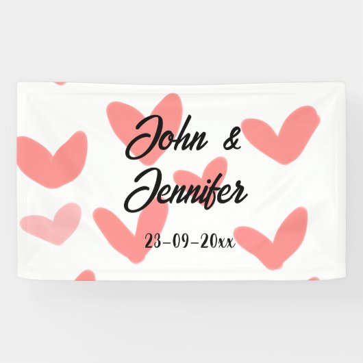 Banderoles blanc simple style de texte mariage rouge coeur (Horizontal)