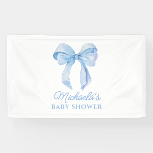 Banderoles Bleu Aquarelle Coquette Bow Baby shower minimal (Horizontal)