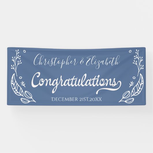 Banderoles Bleu Blanc Élégant Chic Mariage Félicitations (Horizontal)
