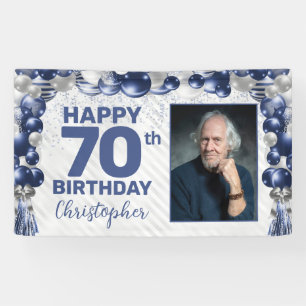 Banderoles Bleu bleu marine en argent photo 70e anniversaire