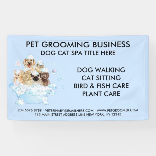 Banderoles Bleu bulle Grooming assis Chien Chat Spa Bain (Horizontal)
