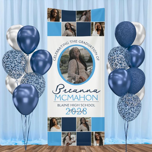 Banderoles Bleu clair et marine 9 Collage photo Graduation Vi