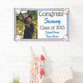 Banderoles Bleu de baseball et noir une photo Graduation (En situation)