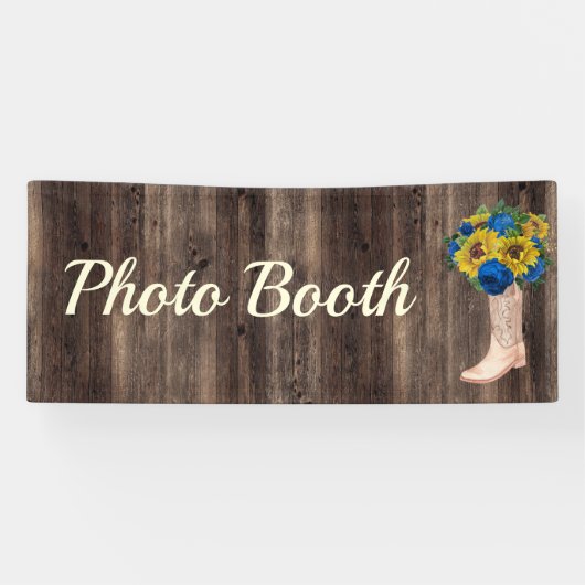 Banderoles Bleu de tournesol rustique Roses Bottes Photo Boot (Horizontal)