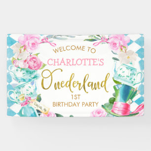 Banderoles Bleu Diamant Floral Alice Dans L'Onederland Annive