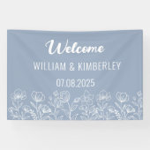 Banderoles Bleu Dusty Floral Rustique Simple Mariage moderne (Horizontal)