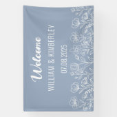 Banderoles Bleu Dusty Floral Rustique Simple Mariage moderne (Verticale)