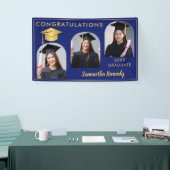 Banderoles Bleu Et Or Félicitations 3 Photo Graduation (Salon professionnel)