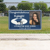 Banderoles Bleu foncé, blanc Accent Vinyl Graduation Photo (En situation)