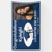 Banderoles Bleu foncé, blanc Accent Vinyl Graduation Photo (Vertical)