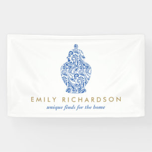 Banderoles Bleu Ginger Pottery Logo Designer Blanc/Bleu