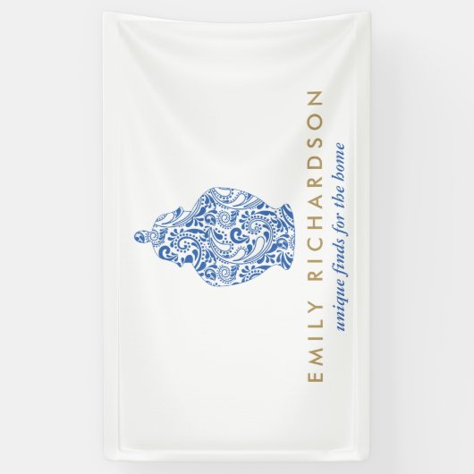 Banderoles Bleu Ginger Pottery Logo Designer Blanc/Bleu (Vertical)