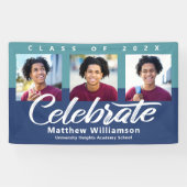 Banderoles Bleu Graduation 3 Photo Bold Script Moderne Minima (Horizontal)