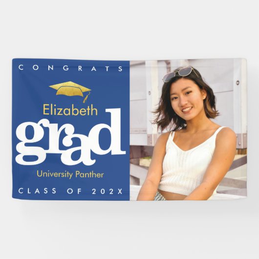 Banderoles Bleu graduation photo or casquette simple gras mod (Horizontal)
