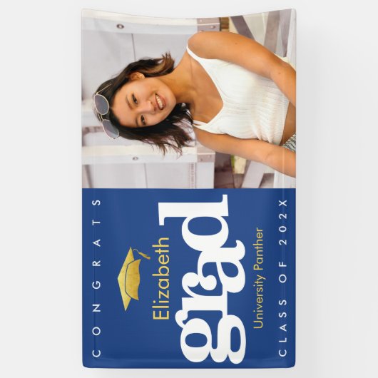 Banderoles Bleu graduation photo or casquette simple gras mod (Vertical)