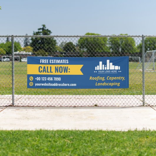 Banderoles Bleu Jaune Petite Entreprise Appel maintenant Logo (En situation)