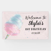 Banderoles Bleu Rose Fleur de Coton BronzeOr Paillettes Anniv (Horizontal)