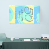 Banderoles bleu vert gris 50e anniversaire ajouter nom date r (Salon professionnel)