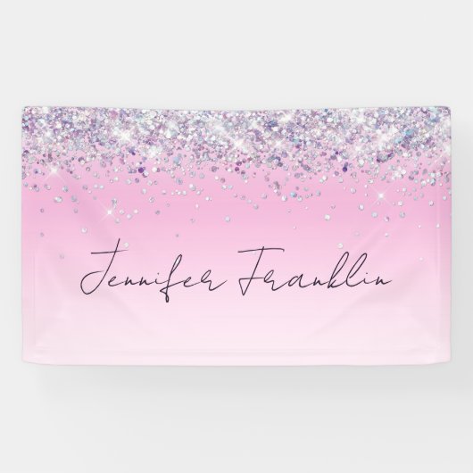 Banderoles Bling Pailleté Holographique Écriture Rose (Horizontal)